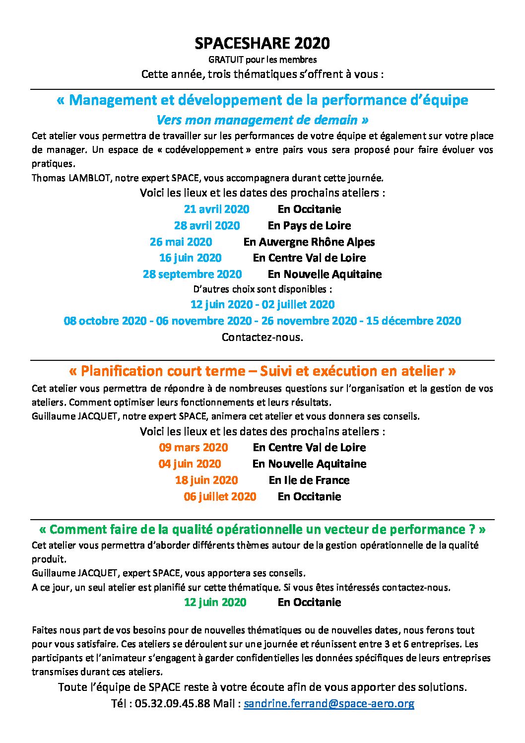 Programme SPACE SHARE 2020