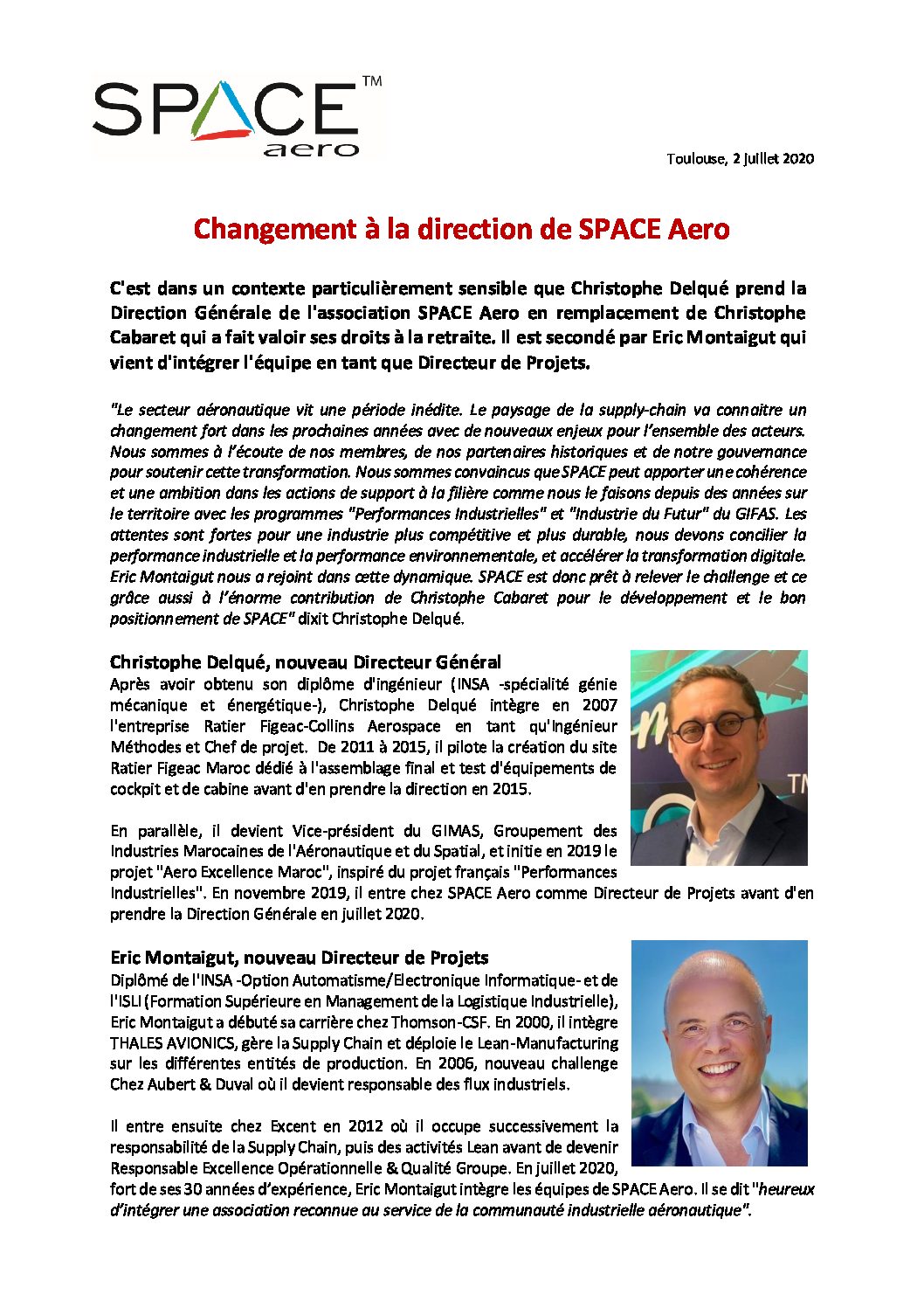 Communiqué De Presse : Du Nouveau Chez SPACE